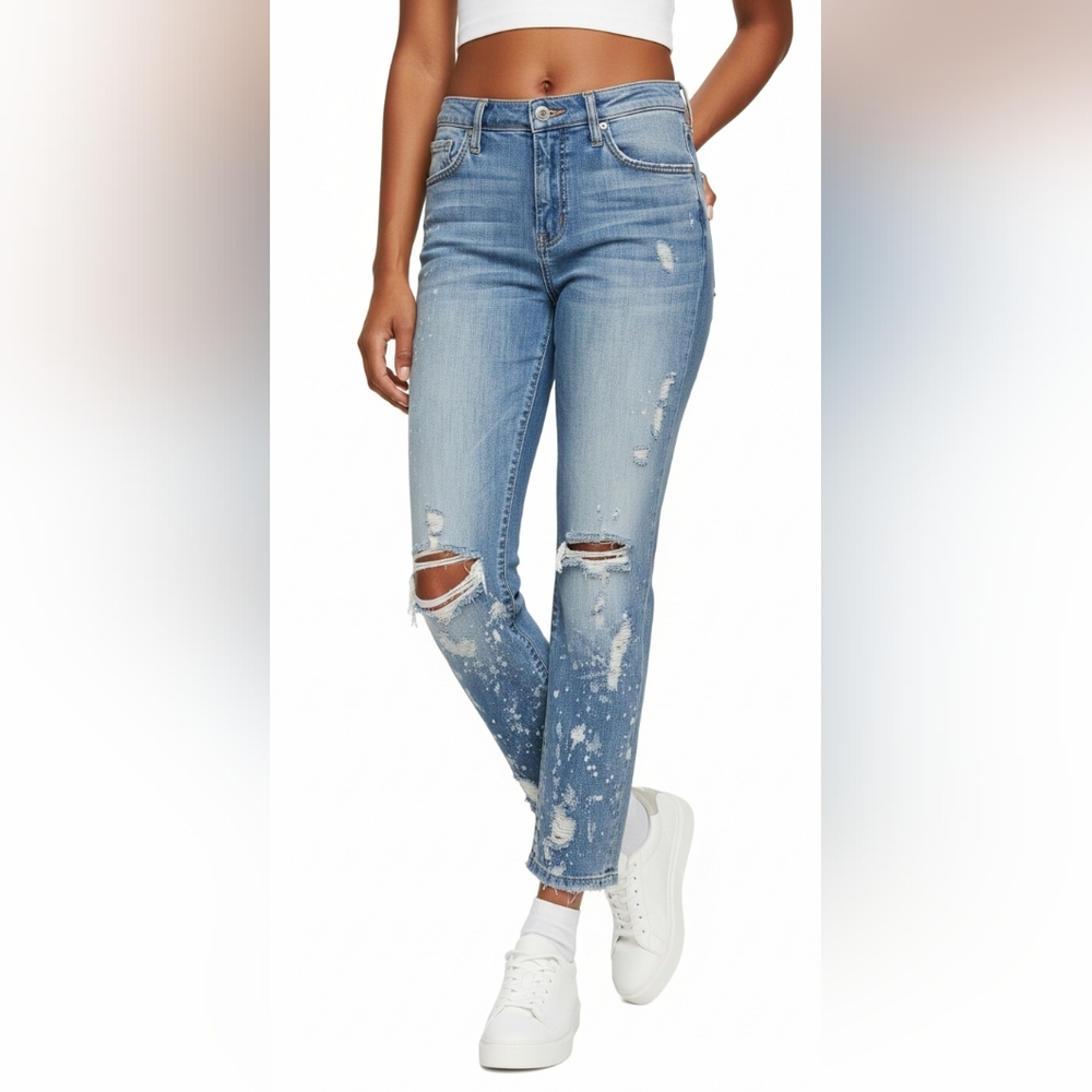 Flying Monkey Distressed Crop Straight Jeans 26 Blue Mid-Rise Denim Y2347